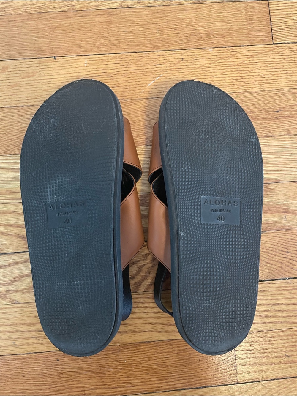 ALOHAS Marshmallow Bicolor Black/Tan Leather Sandals size 9 - Picture 5 of 6